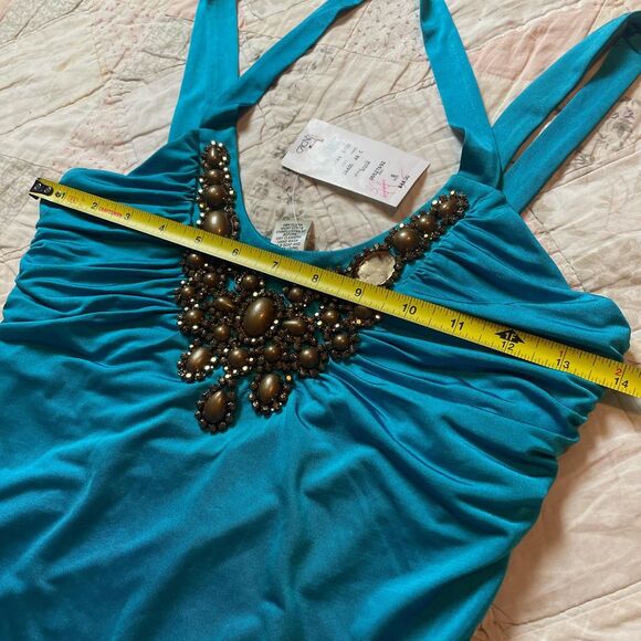 cache vintage y2k deadstock metal jeweled blue cinched halter top size small - Picture 3 of 7